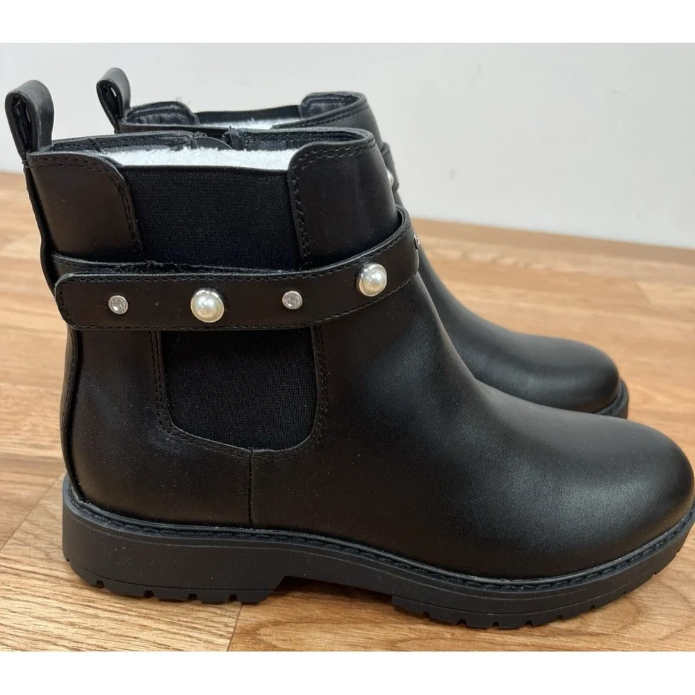 Marc Fisher Kids Jade Strap Black Chelsea Boots Big Girls Size 5 Zip Close NEW
